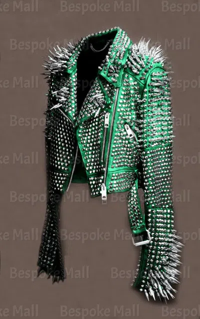Pre-owned Handmade Women Premium Quality Spiked Punk Leather Jacket Rockers Style-213 In Black
