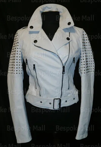 Pre-owned Handmade Women Punk Rock Heavy Metal Spiked Studded Black Brando Leather Jackets-198