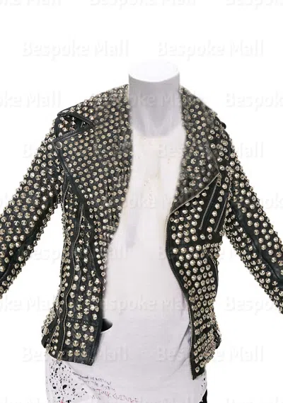 Pre-owned Handmade Women Punk Unique Rock Stylish Silver Studded Fashion Leather Jacket-206