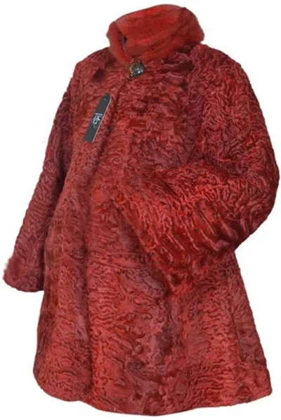 Pre-owned Handmade Women's Real Astrakhan Fur Swakara Fur Swinger Long Jacket Coat All Sizes In Red
