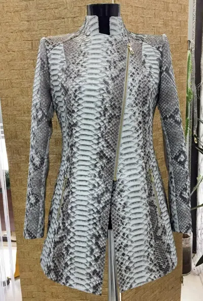 Pre-owned Handmade Women's Real Python Snake Skins Genuine Snake?hides Long Jacket Coat All Sizes In Black And Natural Begie