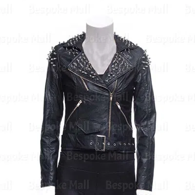 Pre-owned Handmade Women's Studded Black Leather Jacket Biker Brando Punk Style-205