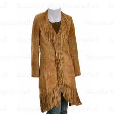 Pre-owned Handmade Women's Western Fringes Suede Leather Jacket Native American-429 In Brown