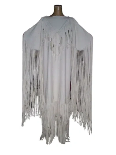 Pre-owned Handmade Women's White Leather Long Fringes Wedding Dress Powwow Regalia Wd277 In Black