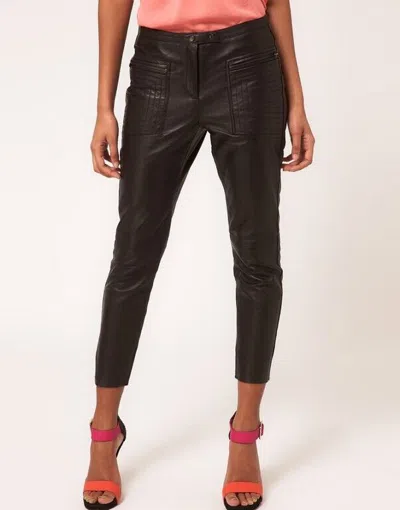 Pre-owned Handmade Womens 100% Genuine Designer Leather Cropped Pants Trouser Slim Fit Pants Wlp27 In Black