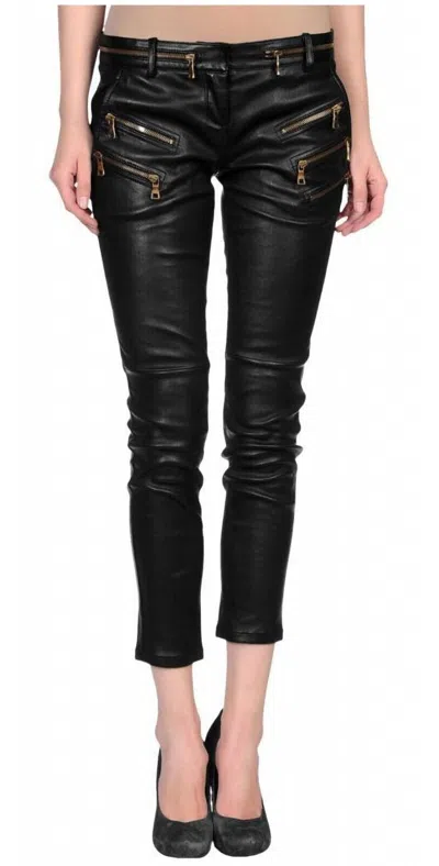 Pre-owned Handmade Womens 100% Genuine Designer Leather Cropped Pants Trouser Slim Fit Pants Wlp35 In Black