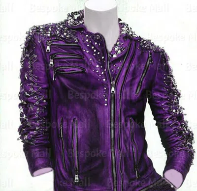 Pre-owned Handmade Womens  Purple Silver Studded Top Quality Cowhide Leather Jacket-873