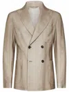 Handpicked Double-breasted Blazer In Hazelnut Jacquard Cotton In Neutral