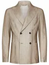 Handpicked Double-breasted Blazer In Hazelnut Jacquard Cotton In Neutral
