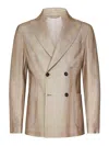 Handpicked Double-breasted Blazer In Hazelnut Jacquard Cotton In Neutral