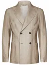 Handpicked Double-breasted Blazer In Hazelnut Jacquard Cotton In Neutral