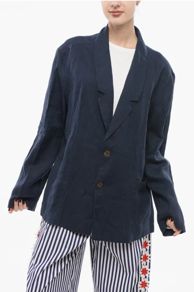Handred Single Breasted Linen Blazer With Patch Pockets