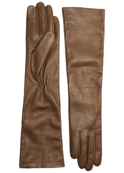 Handsome Stockholm Essentials Long Leather Gloves In Taupe