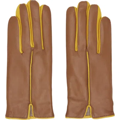 Handsome Stockholm Tan & Yellow Statement Gloves In Brown