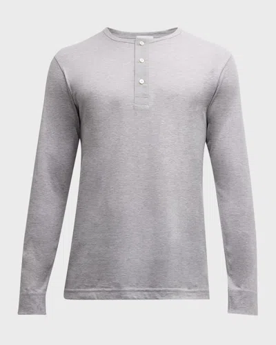 Handvaerk Men's Pima Cotton Henley Pajama Shirt In Gray