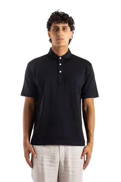 Handvaerk Pima Cotton Short-sleeved Polo Shirt In Black
