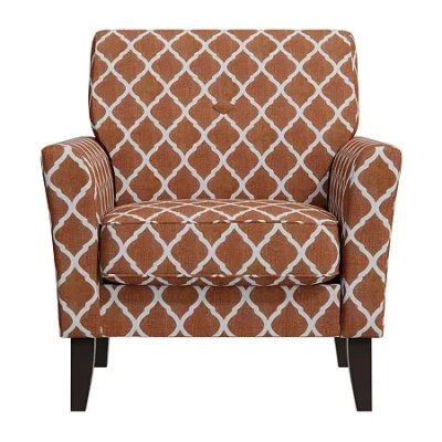 Handy Living Alex Transitional Flared Arm Accent Chair In Trellis Fabric In Orange