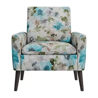 Handy Living Allyson Mid-century Modern Small Space Accent Armchair In Pastel Floral In Blue