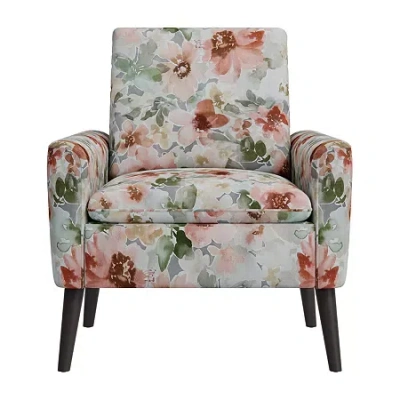 Handy Living Allyson Mid-century Modern Small Space Accent Armchair In Pastel Floral In Orange