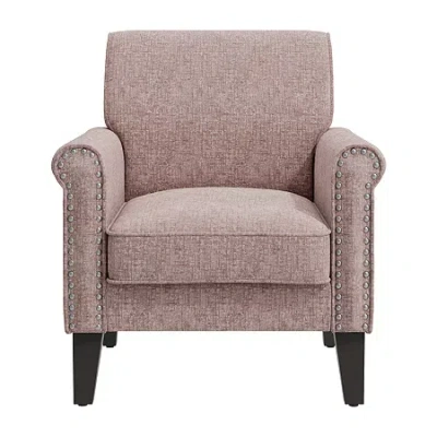 Handy Living Jean Traditional Rolled Arm Accent Chair With Pewter Nailheads In Chenille In Pink