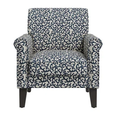 Handy Living Jean Traditional Rolled Arm Accent Chair With Pewter Nailheads In Curly Vine Pattern In Black