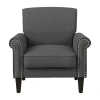 Handy Living Jean Traditional Rolled Arm Accent Chair With Pewter Nailheads In Linen In Gray