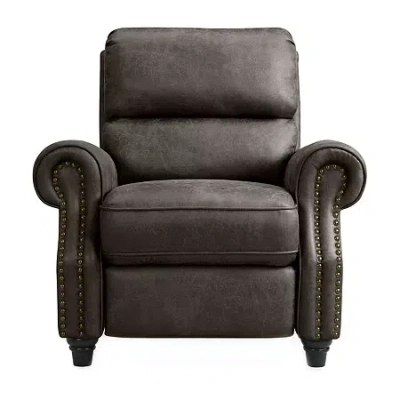 Handy Living Prolounger Anna Traditional Roll-arm Push Back Recliner In Distressed Faux Leather With Nailheads In Gray