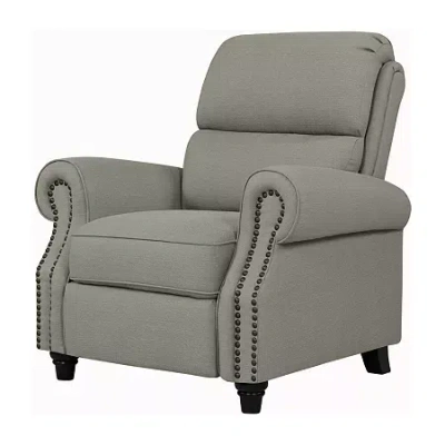 Handy Living Prolounger Anna Traditional Roll-arm Push Back Recliner In Linen With Nailheads In Gray
