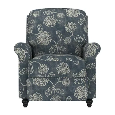 Handy Living Prolounger Keaton Transitional Roll-arm Push Back Recliner In Floral Fabric In Blue