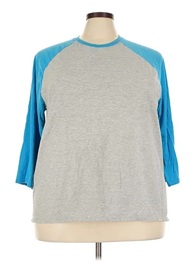 Pre-owned Hanes 3/4 Sleeve Top Gray Color Block Pattern Mock Neckline Tops