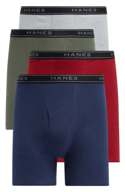 Hanes 4-pack Assorted Boxer Briefs In Grey/ Green/ Red/ Blue