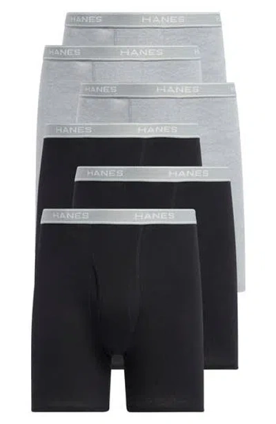 Hanes 6-pack Assorted Boxer Briefs In Black/ Grey