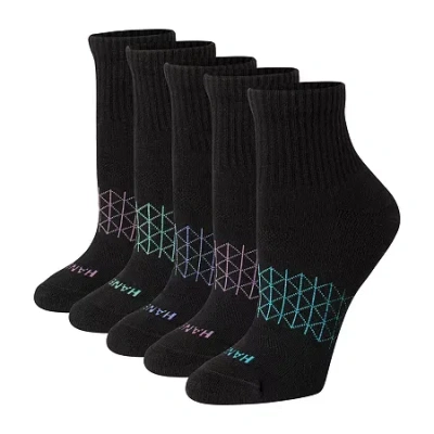 Hanes Absolute Active Heel Tab Womens Breathable 5 Pair Quarter Ankle Socks In Black