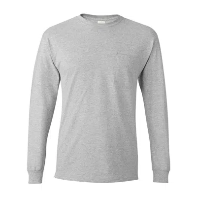 Hanes Authentic Long Sleeve Pocket T-shirt In Grey