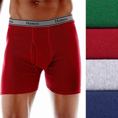Hanes Cotton Mens 4 Pack Boxer Briefs J742a4 In Red
