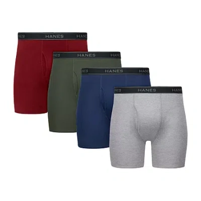 Hanes Cotton Mens 4 Pack Boxer Briefs J742a4 In Multi