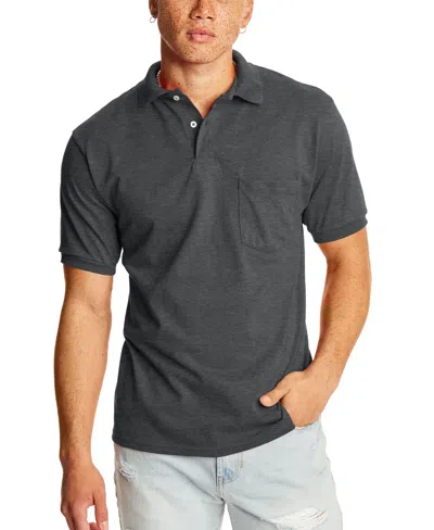 Hanes Ecosmart Men's Pocket Polo Shirt, 2-pack In Charcoal