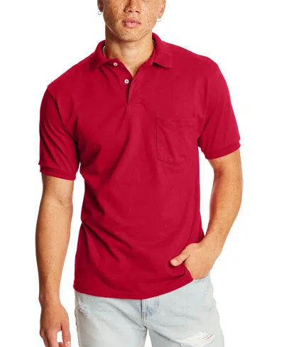 Hanes Ecosmart Men's Pocket Polo Shirt, 2-pack In Red