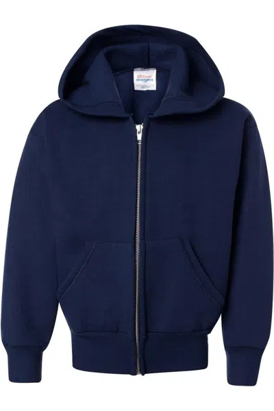 Hanes Kids' Ecosmart Youth Full-zip Hooded Sweatshirt In Blue