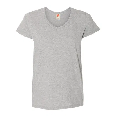 Hanes Essential-t Womens V-neck T-shirt In Grey