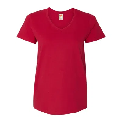 Hanes Essential-t Womens V-neck T-shirt In Red