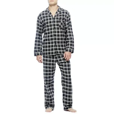 Hanes Flannel Mens Long Sleeve 2-pc. Pajama Set In Black