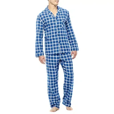 Hanes Flannel Mens Long Sleeve 2-pc. Pajama Set In Blue