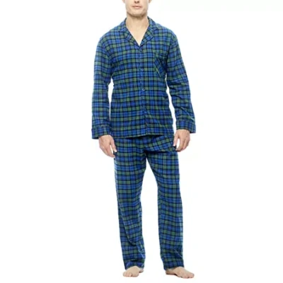 Hanes Flannel Mens Long Sleeve 2-pc. Pajama Set In Blue