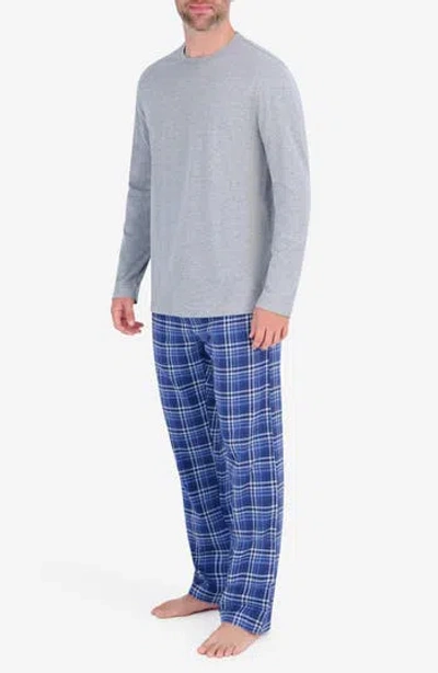 Hanes Flannel Pajama Set In Grey/ Blue