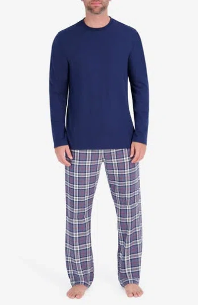 Hanes Flannel Pajama Set In Indigo/ Grey