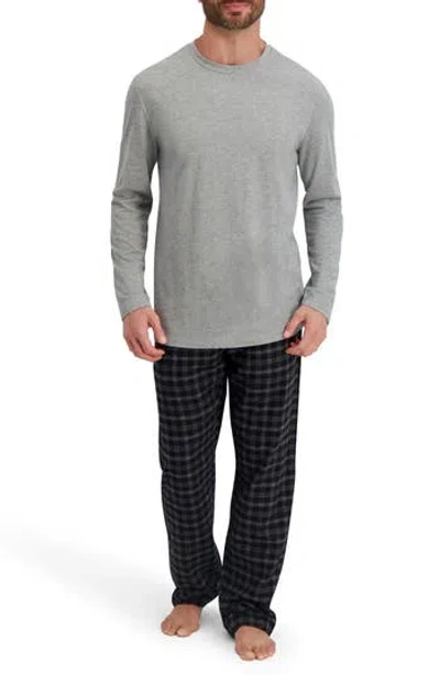 Hanes Flannel Sleep Set In Grey/ Black