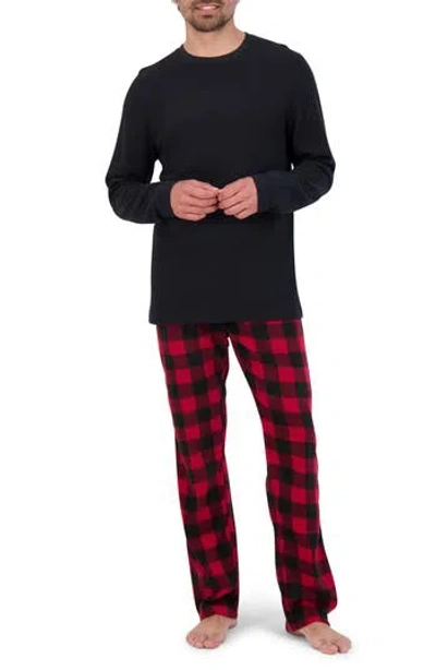 Hanes Fleece Sleep Set In Black Red Plaid