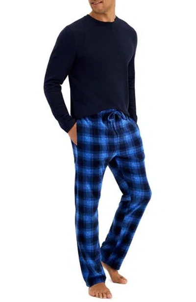 Hanes Fleece Sleep Set In Sky Blue Plaid