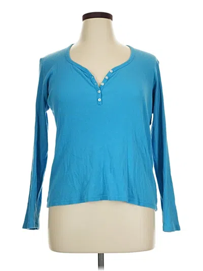 Pre-owned Hanes Long Sleeve Henley Shirt In Blue